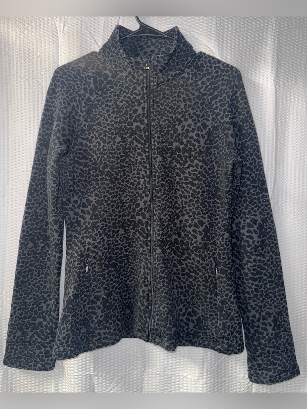 Lucy black and gray leopard-print full zip jacket size S